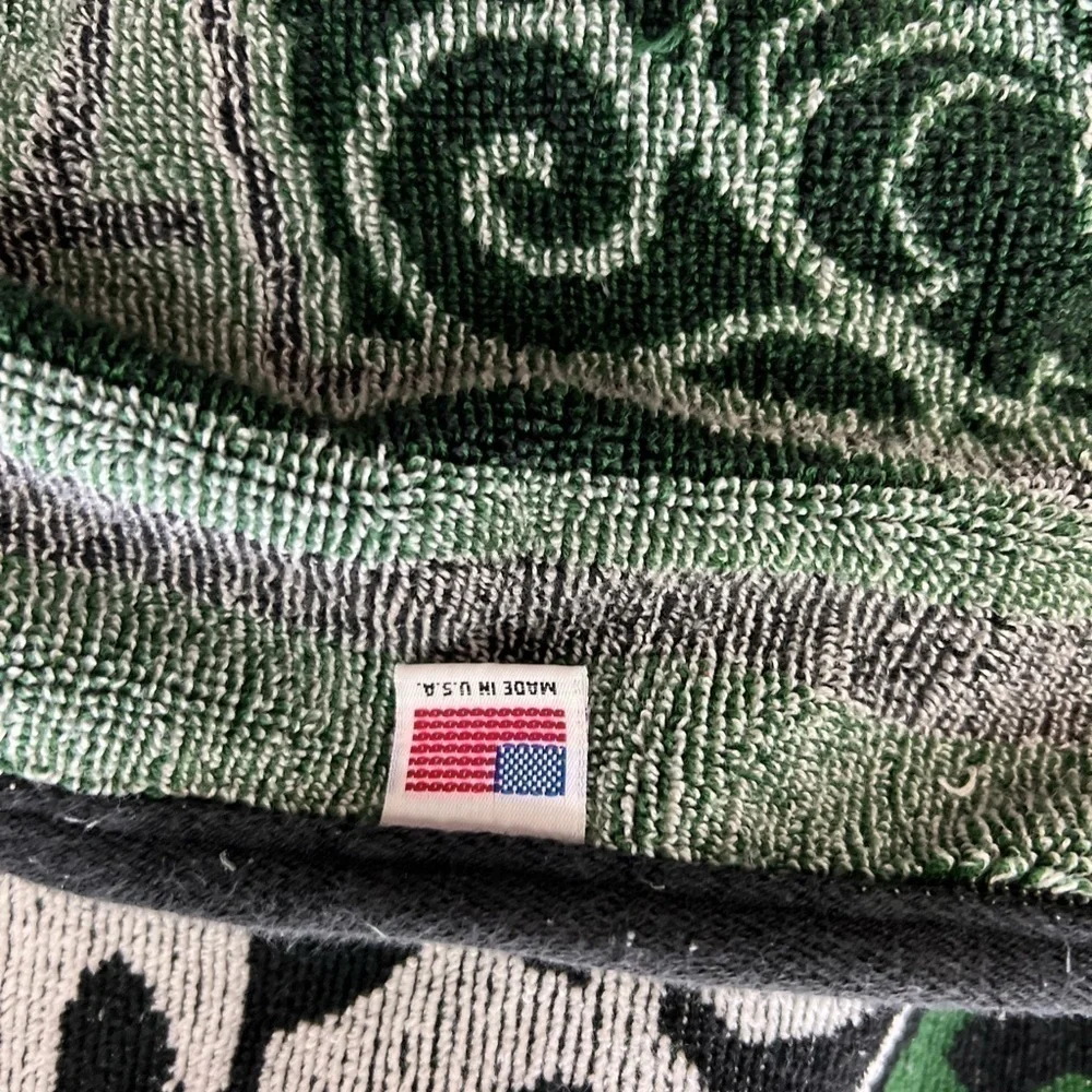 Vintage Societe Perrier Green Black Bath Beach Towel Bottle Made USA 30” By 66”